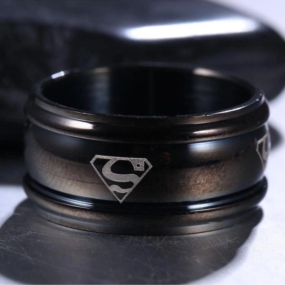 Black Stainless Steel Superman Ring Size 10